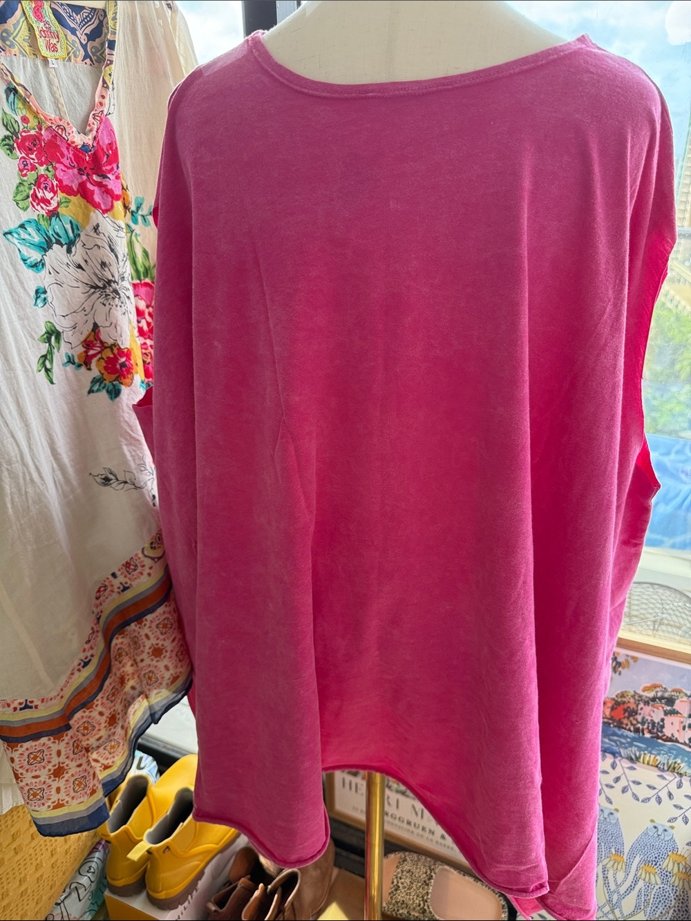 I Love Linen Hot Pink Floral Graphic Poncho - Picture 2 of 6